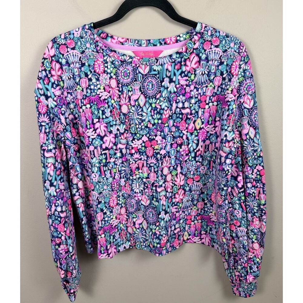 Lilly Pulitzer Kamala Tropical Print Long Sleeve Sweatshirt Size Small EUC Pink